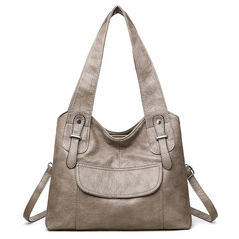 Ladies Casual Single-Shoulder Bag Large-Capacity Soft Leather Hand-Held Commuter Tote Bag - Soft