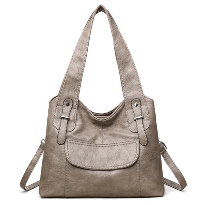 Ladies Casual Single-Shoulder Bag Large-Capacity Soft Leather Hand-Held Commuter Tote Bag - Soft