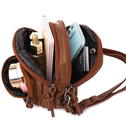 Retro Soft Leather Crossbody Bag – Multi-Pocket Shoulder Bag