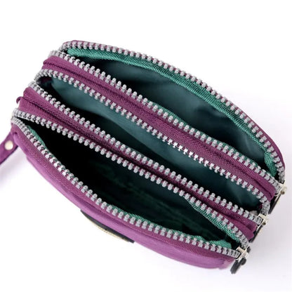Chic Nylon Triple Zipper Wristlet Clutch Durable Multi-Pocket Design