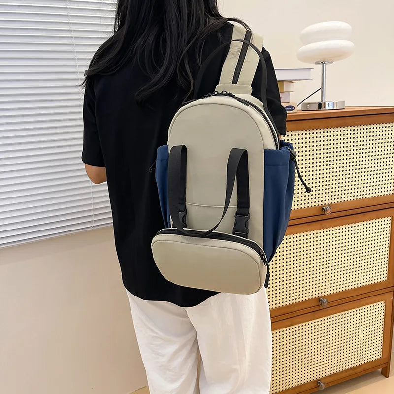 Versatile Color-Blocking Schoolbag Travel Bag Oxford Cloth Lightweight Durable Multi-Functional