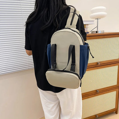 Versatile Color-Blocking Schoolbag Travel Bag Oxford Cloth Lightweight Durable Multi-Functional