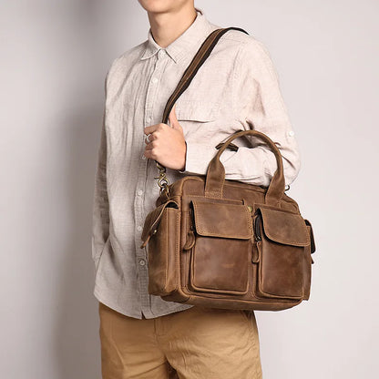 Retro Men S Real Leather Handhold Head Layer Crazy Horse Shoulder Crossbody Bag Large Capacity