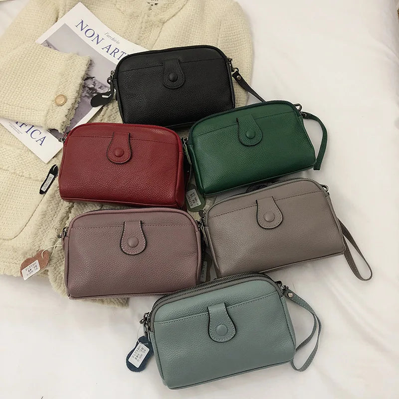 Head Layer Cowhine Leather Women Buckle Shoulder Crossbody Bag Large Capacity