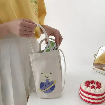 Cute Cartoon Canvas Mini Bucket Tote Bag for Women & Girls