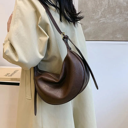 Crescent Crossbody Bag Women Vintage Soft Leather Shoulder Bag