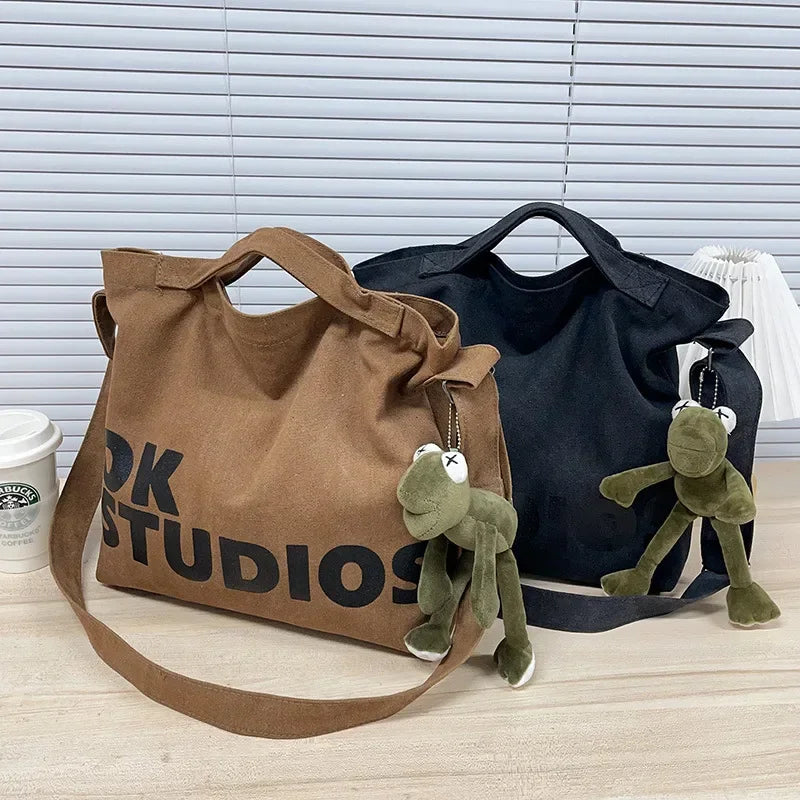 Washed Canvas Tote Shoulder Bag – Korean Style Women's Handbag