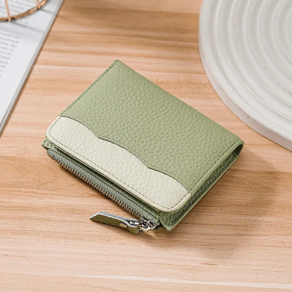 Rfid Genuine Leather Short Square Small Wallet Women
