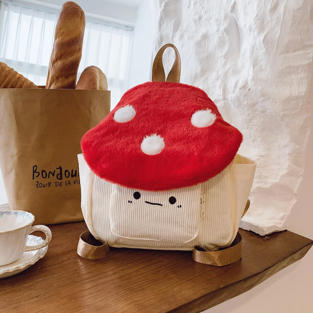 Fashionable Plush Cartoon Mushroom Student Backpack Soft Lightweight Large Capacity Girl S School