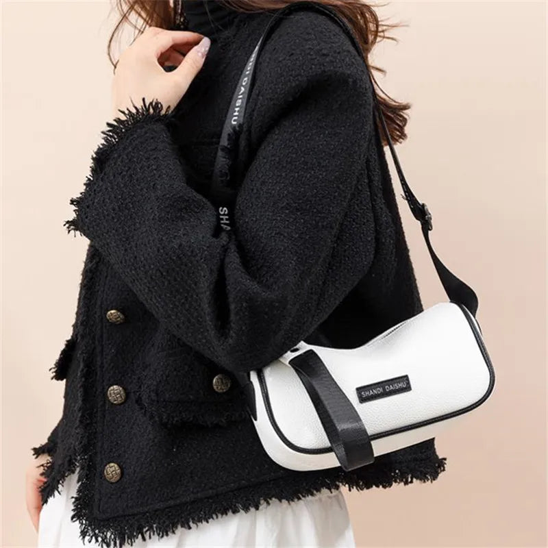 Women's Pillow Crossbody Bag – Soft Leather Shoulder Bag with Wide Strap