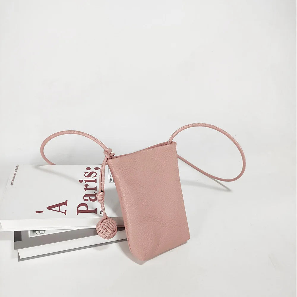 Mini Genuine Leather Mobile Phone Storage Top Layer Cowhide Simple Versatile Small Crossbody Bag