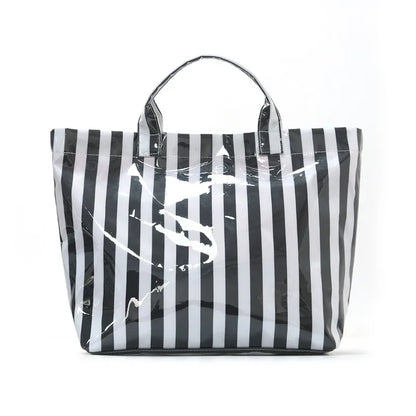 Waterproof Striped Tote Bag – Large Capacity PVC Beach Handbag for Women
