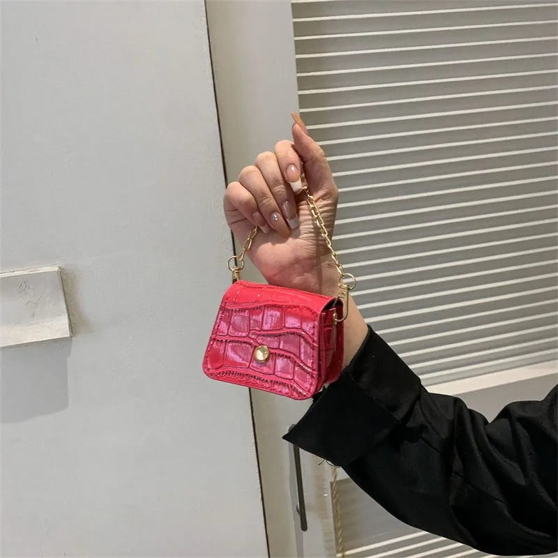 Multi Color Crocodile Mini Chain Crossbody Bag Gold Chain Strap Purse Mini Lipstick Pouch Women