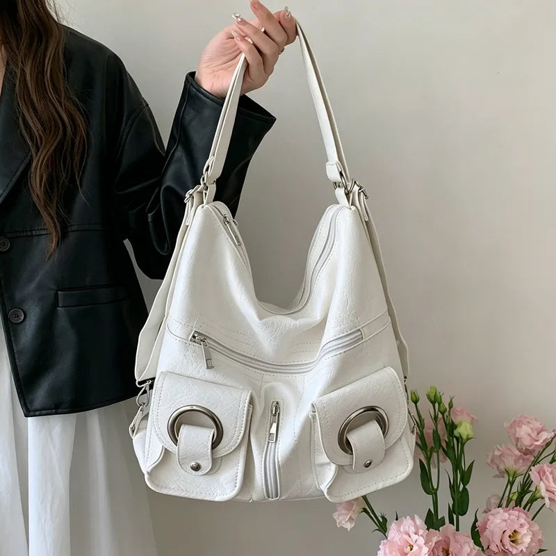 Hobo Shoulder Bag for Women – Multi Pocket Faux Leather Convertible Backpack