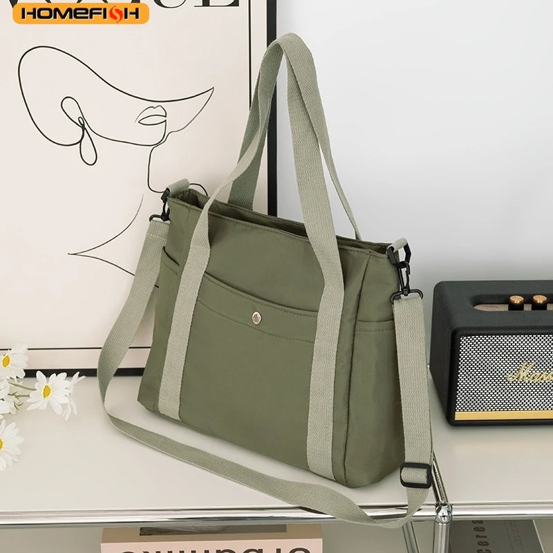 Homefish Large Capacity Solid Color Messenger Bag Nylon Casual Crossbody Bag Adjustable Removable