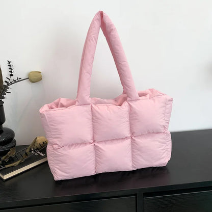 Quilted Puffer Tote Bag – Large Capacity Lightweight Nylon Shoulder Bag