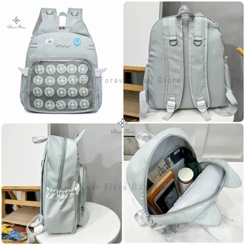Kawaii Cat Ita Bag Backpack with Pin Display Pocket – Y2K Harajuku Style