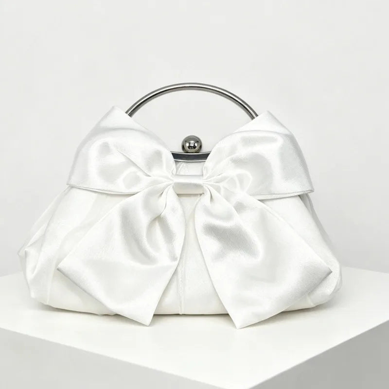 Satin Bow Clutch Bag for Women – Kiss Lock Top Handle Handbag