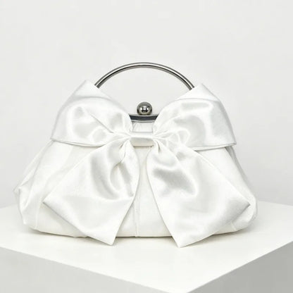 Satin Bow Clutch Bag for Women – Kiss Lock Top Handle Handbag
