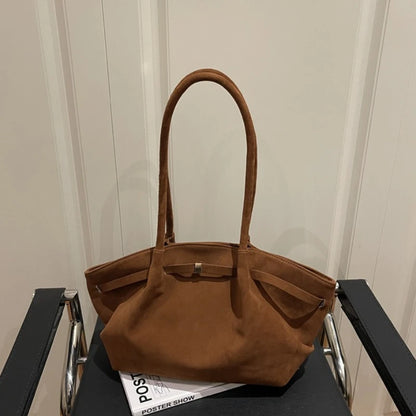 Large Capacity Suede Tote Bag – Minimalist Vintage Shoulder Bag