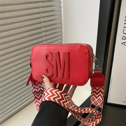 Camera Crossbody Bag for Women – SM Letter Wide Patterned Strap