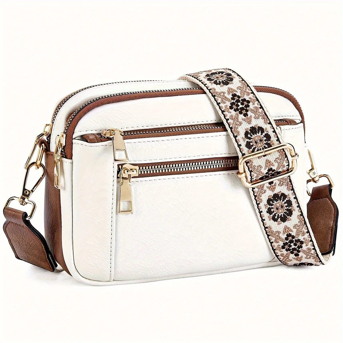 Leather Crossbody Bag with Wide Strap – Color Block Small Square Bag