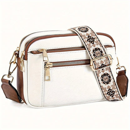Leather Crossbody Bag with Wide Strap – Color Block Small Square Bag