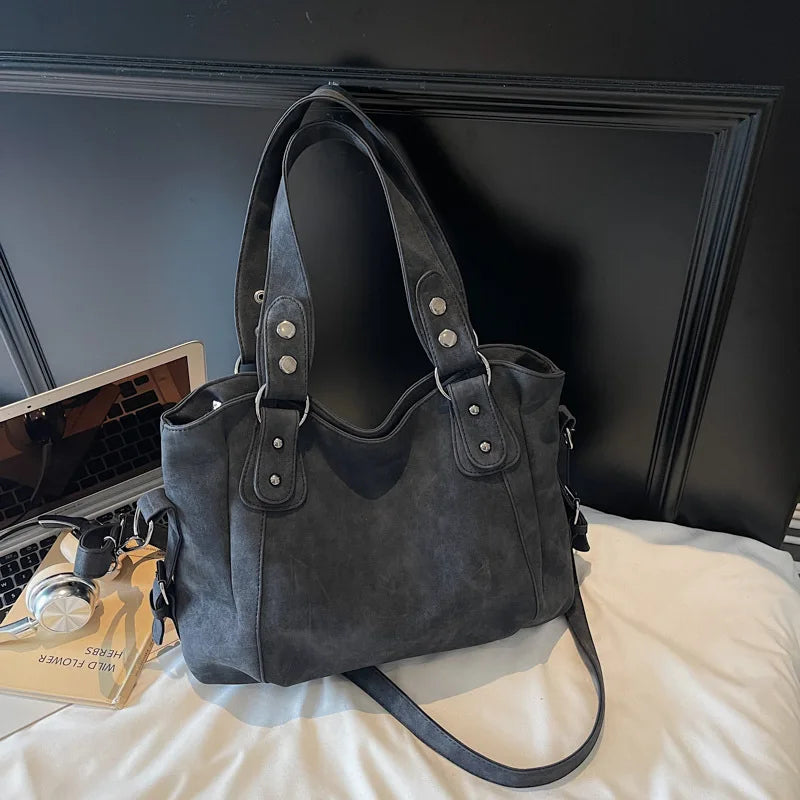 Vintage Tote Bag with Top Handle & Detachable Crossbody Strap
