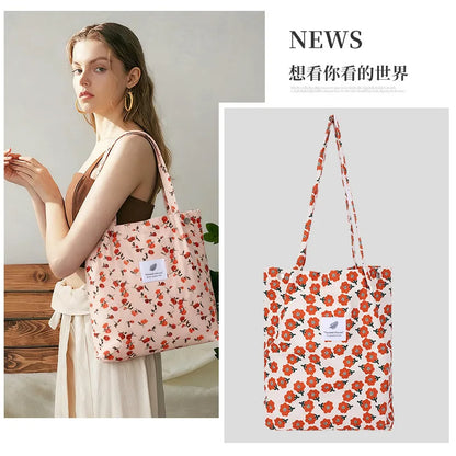 Corduroy Canvas Tote Bag – Minimalist Shoulder Bag for Women
