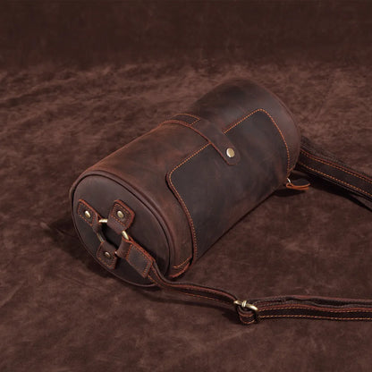Crazy Horse Leather Men S Top Layer Cowhide Cylinder Bag Genuine Leather Retro Single-Shoulder Bag