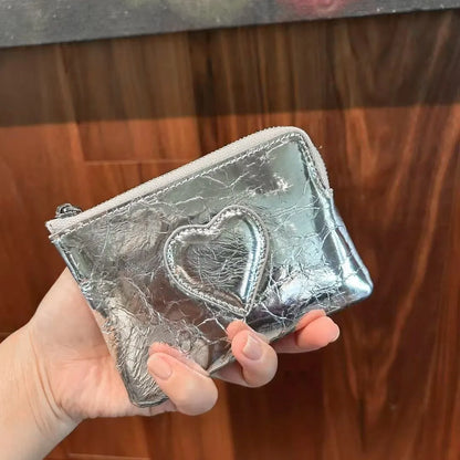 Oil-Wax Cowhide Small Lady S Heart Coin Purse Card