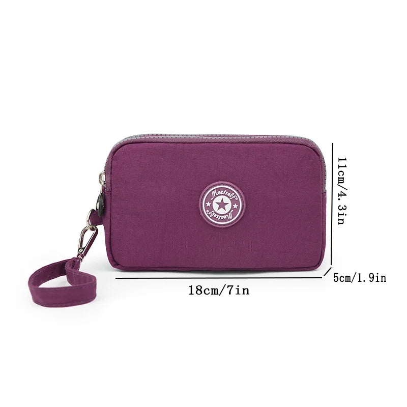 Three Layer Zipper Short Mobile Phone Bag Chic Women Hand Makeup Clutches Portable Change Waterproof