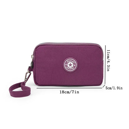 Three Layer Zipper Short Mobile Phone Bag Chic Women Hand Makeup Clutches Portable Change Waterproof