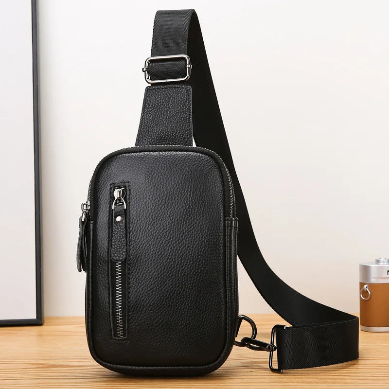Men S Genuine Leather Chest Bag Large-Capacity Crossbody Single-Shoulder Bag Top Layer Cowhide Chest