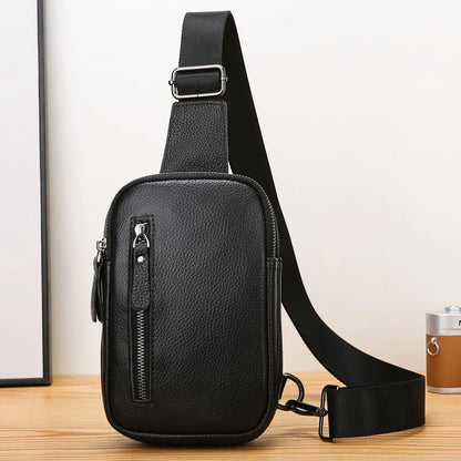 Men S Genuine Leather Chest Bag Large-Capacity Crossbody Single-Shoulder Bag Top Layer Cowhide Chest