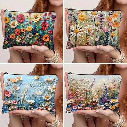 Floral Canvas Makeup Bag – Large Capacity Travel Cosmetic Pouch