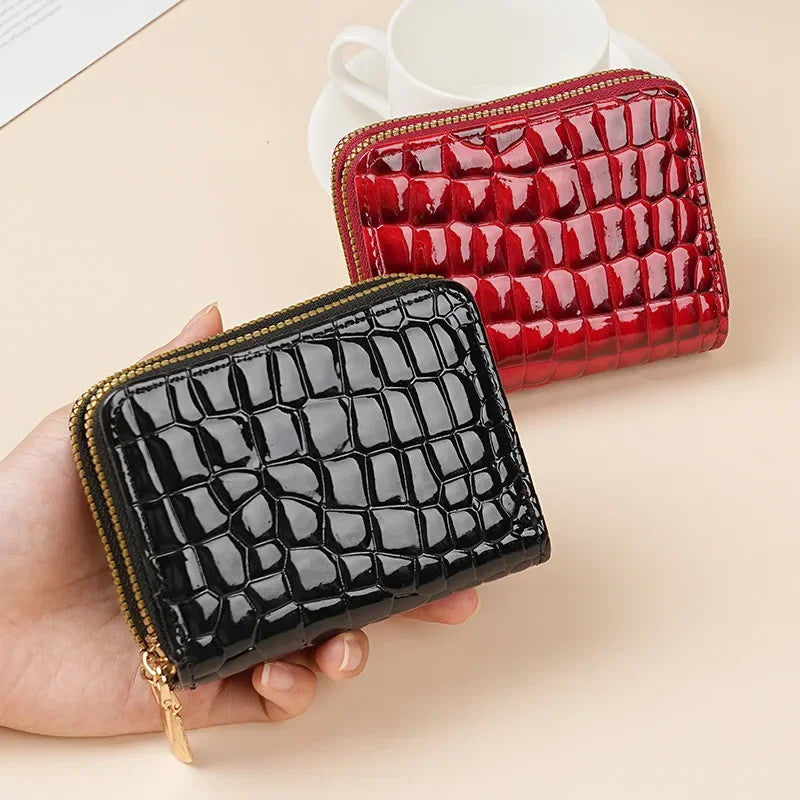 Crocodile Print Solid Color Organ Double Zipper Card Bag Multi-Card Large Capacity Sleeve Purse