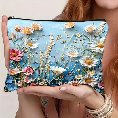 Floral Canvas Makeup Bag – Large Capacity Travel Cosmetic Pouch