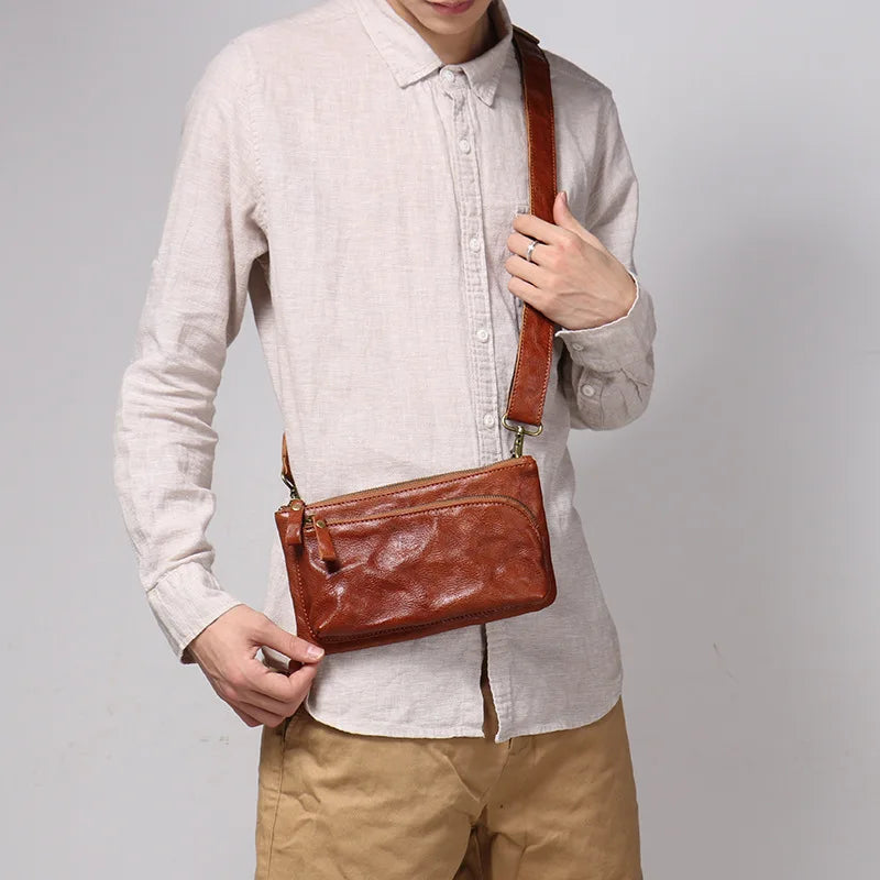 Retro Men S Genuine Leather Single-Shoulder Hand-Grabbed Cowhide Simple Crossbody Bag
