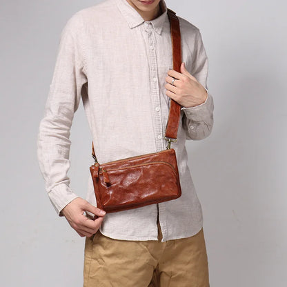 Retro Men S Genuine Leather Single-Shoulder Hand-Grabbed Cowhide Simple Crossbody Bag