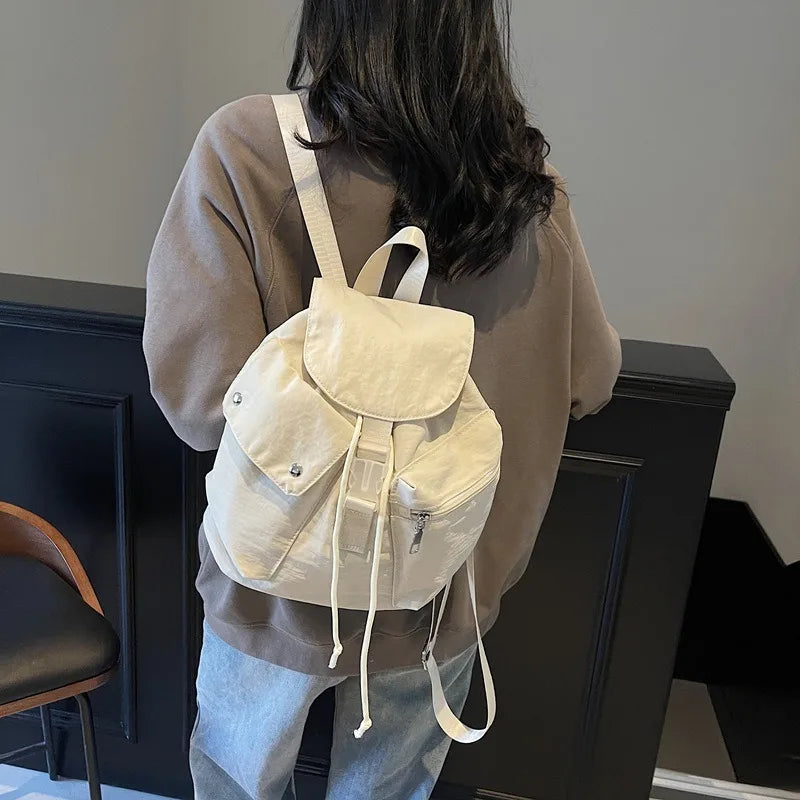 Mini Drawstring Flap Backpack Water-Resistant for Women