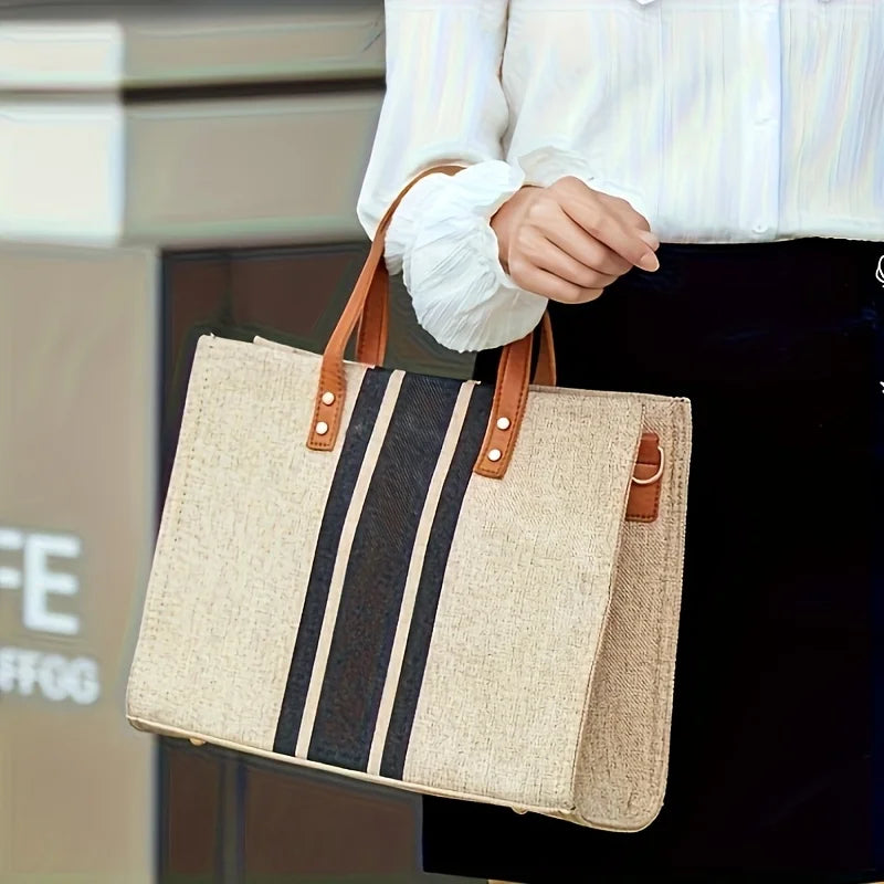 Canvas Striped Tote Bag for Women – Work & Shoulder Handbag