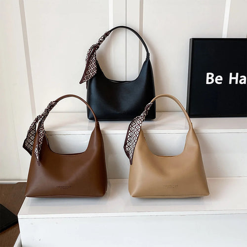 Ladies Retro Handbag Letter Logo Accent Detachable Scarf Light Carry Durable Zipper Spacious Daily