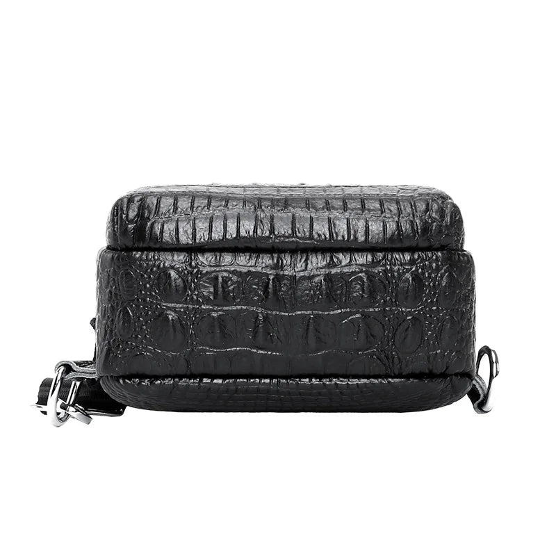 Men S Large Capacity Leather Breast Bag Head Layer Shoulder Oblique Cross Chest Crocodile