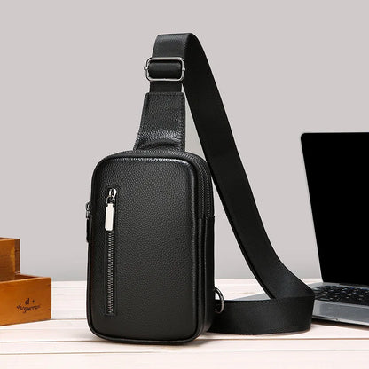 Men S Genuine Leather Chest Bag Large-Capacity Crossbody Single-Shoulder Bag Top Layer Cowhide Chest