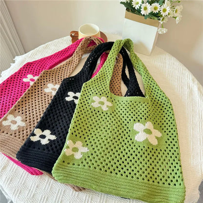 Summer Flower Woven Bag Mesh Hollow Single Shoulder Bag Super Cool Women S Knitted Bag