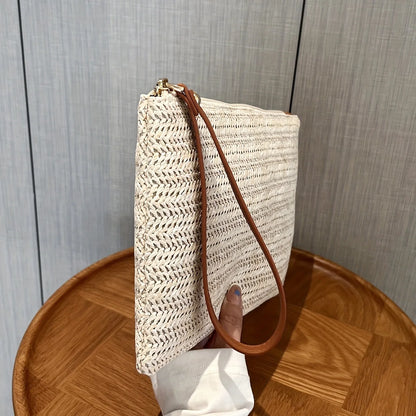 Straw Woven Clutch Bag – Slim Zipper Wristlet Purse for Women