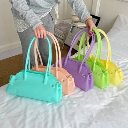 Women S Pvc Solid Color Short Handle Handbag Female Casual Daily Work Shoulder Bag Small Luxury Tote