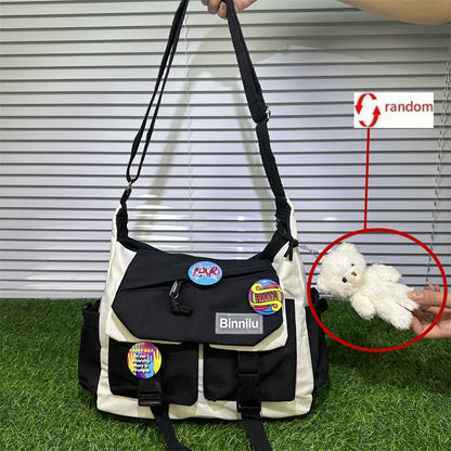 Men's Crossbody Shoulder Bag with Badge Bear Charm – School & Travel
