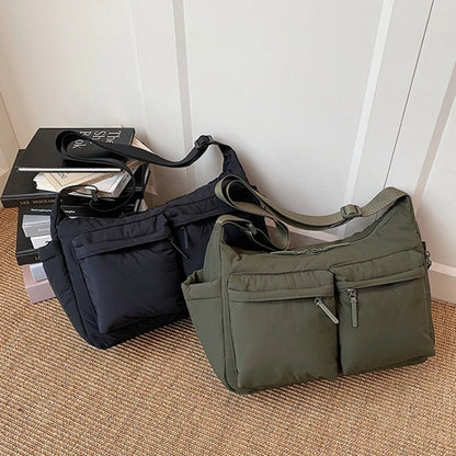 Large Capacity Multi-Pocket Nylon Crossbody Bag – Wide Strap Messenger Purse